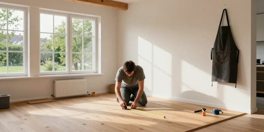 Bygg Norge carpentry in Bergen, showcasing wooden flooring installation.