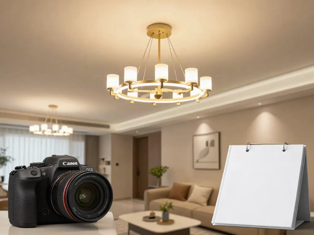 Lustra LED elegantă în living, oferiți o atmosferă caldă, serviciu local de iluminat de încredere.